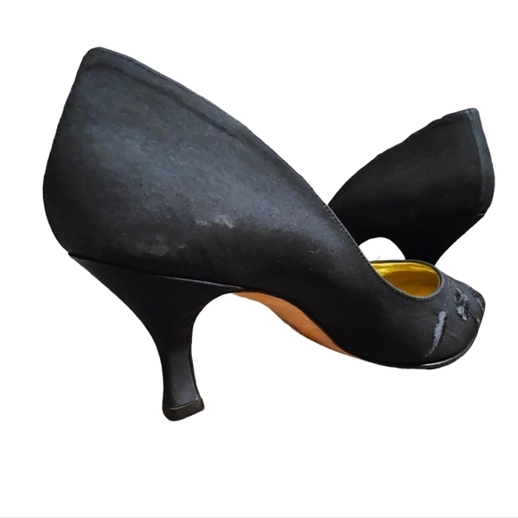 Enzo Angiolini Black Floral Embroidered 3in Slip-on Heels Size 8 - Picture 9 of 10